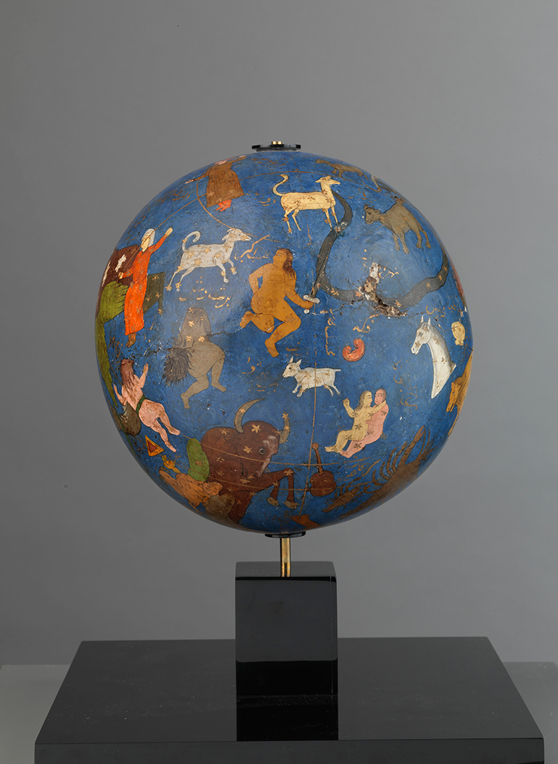 Iran, Celestial globe dedicated to Shah Sultan Hussein (1694–1722), ruler of the Safavid dynasty. Painted, gilt and varnished papier mâché on a wooden frame. Acquisition, 2016 MAO 2300